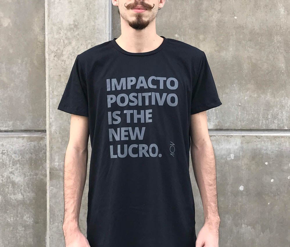 camiseta - impacto positivo - preta - impressão cinza